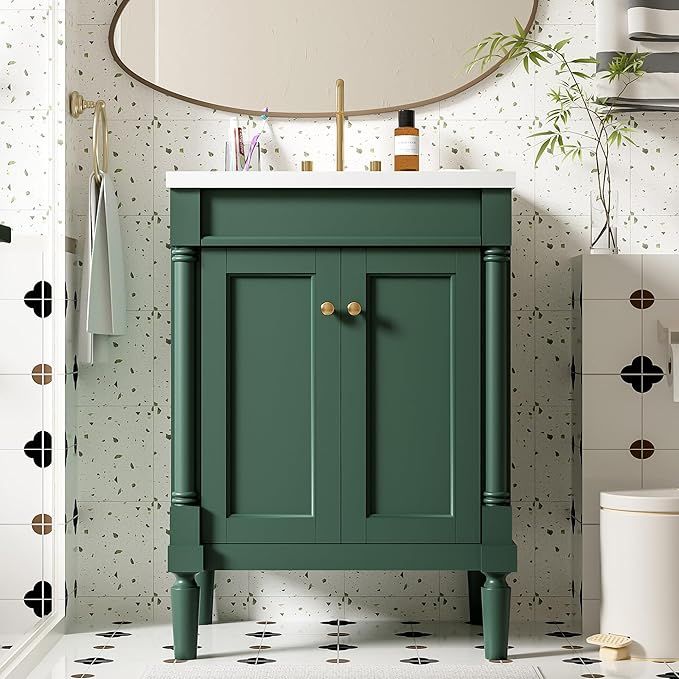 24” Bathroom Vanity with Sink, Powder Room Small Bathroom Vanity with 2-Door Cabinet, Undermount Sink, Solid Wood Frame Bathroom Storage Cabinet (Vogue Green) added by Katie Knott