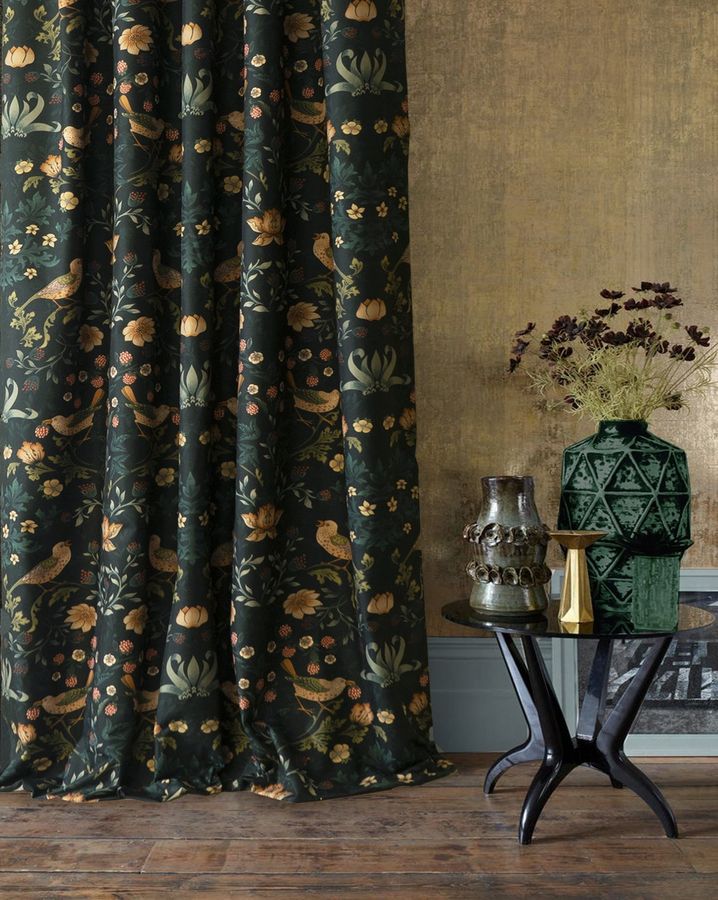 William Morris Curtains Strawberry Thief, Custom Blackout Drapes With Green, Black Vintage Floral Print - Etsy added by Alicia Locher