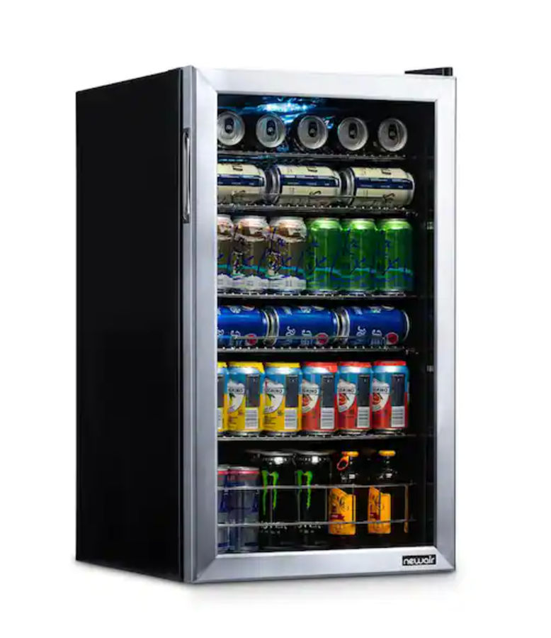 New Air | 19 in. 126 (12 oz) Can Freestanding Beverage Cooler Fridge with Adjustable Shelves - Stainless Steel added by Virginia Myers