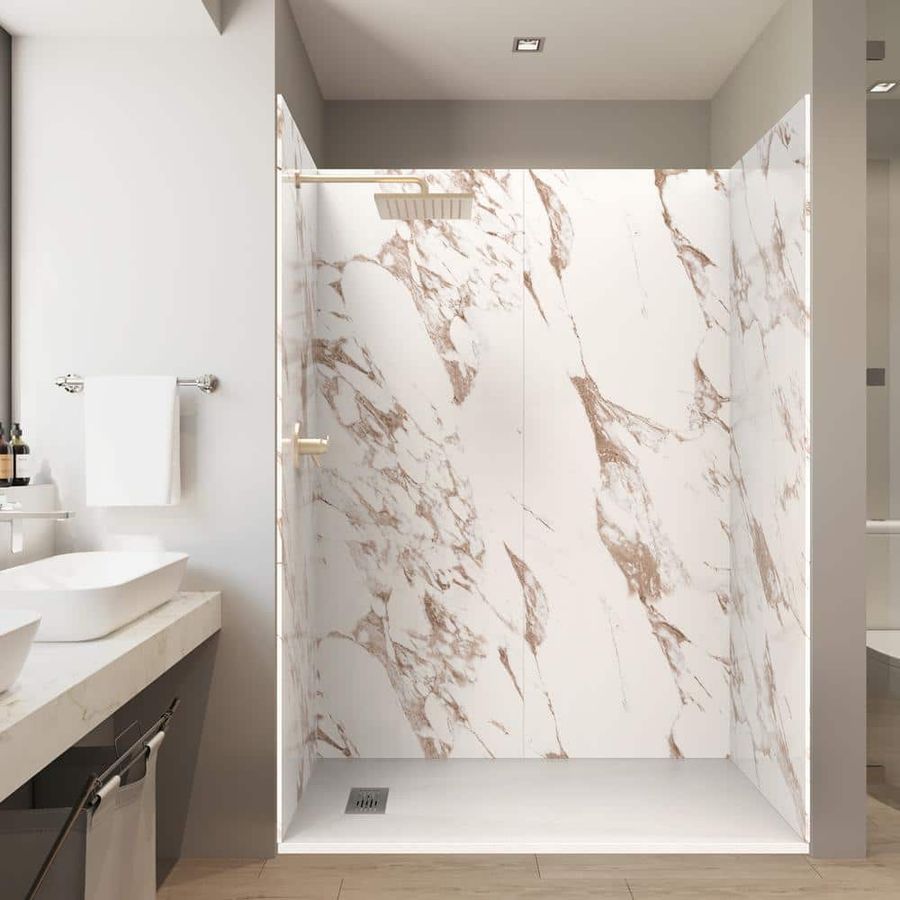 CASTICO 60 in. L x 32 in. W x 84 in. H Alcove Solid Composite Stone Shower Kit with Caramel Walls and L/R White Sand Shower Pan K1B1S3260WHCCCC - The Home Depot added by MEAGAN KEOUGH
