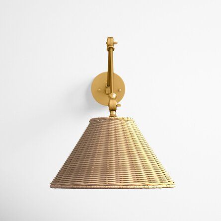 Eirene Tropical Adjustable Wall Sconce Swing Arm with Neutral Beige Rattan Shade | Joss & Main added by Kaci Chesser McCombs