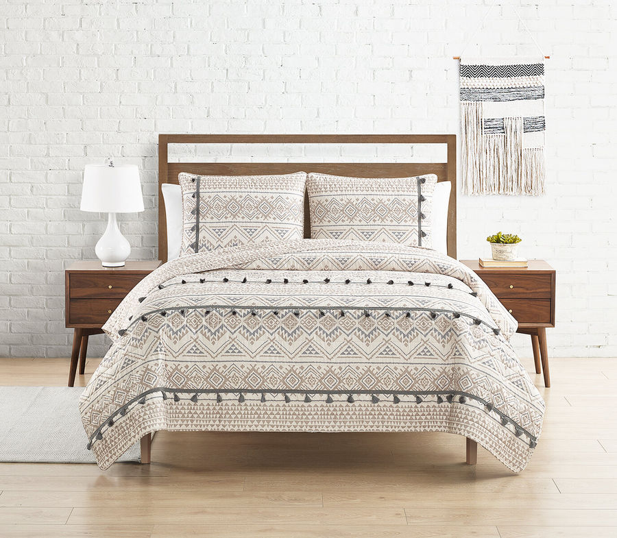 DESIGN STUDIO Nevada Tribal Tan 3-Piece Microfiber Quilt Set with Tassels & Reviews | Wayfair added by sallie tyler