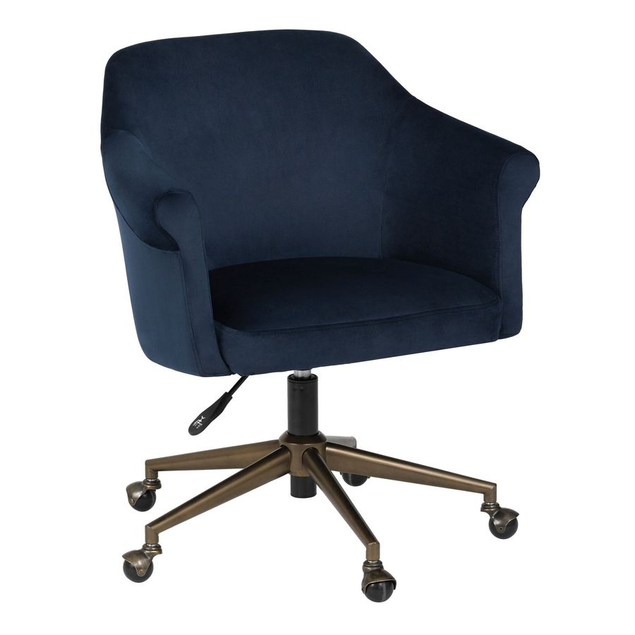 Declan Navy Blue Velvet Upholstered Office Chair - World Market added by Amy Burrell
