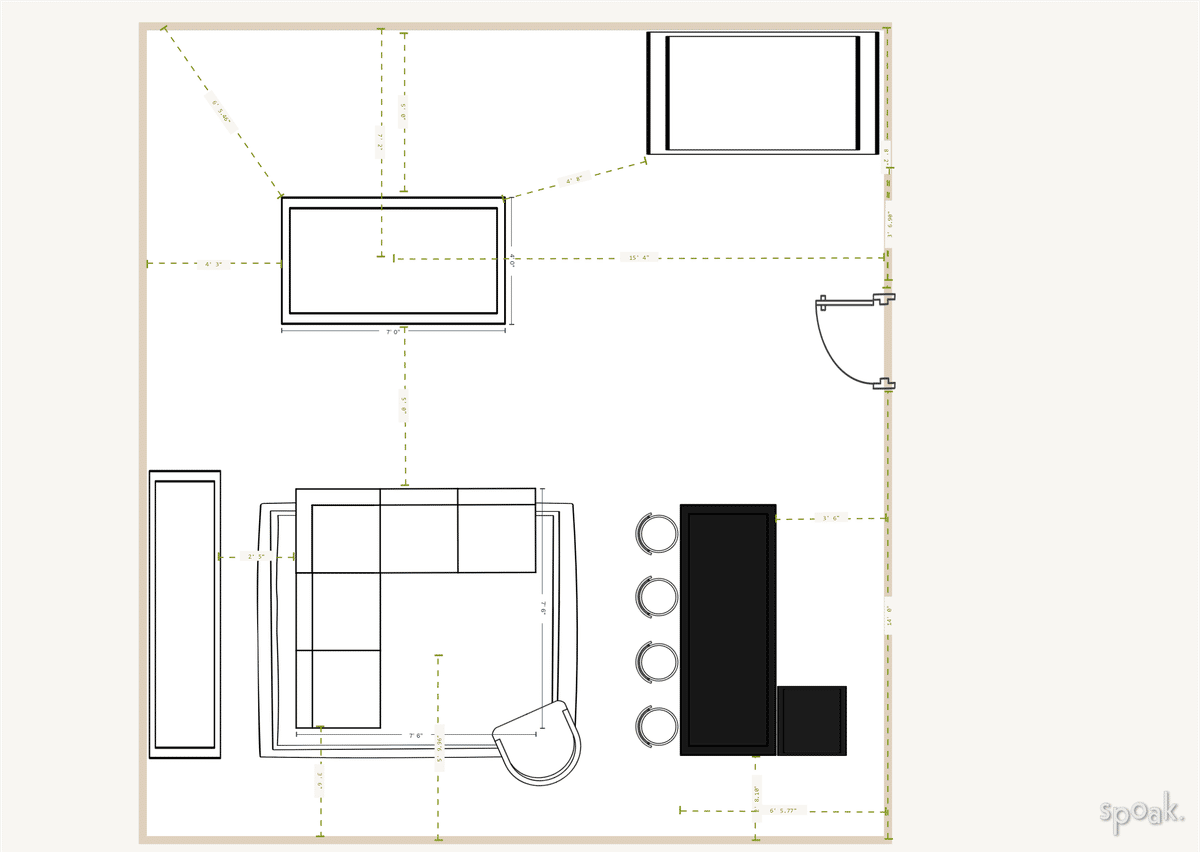 Square TV Room Floor Plan designed by Whitney Crutcher