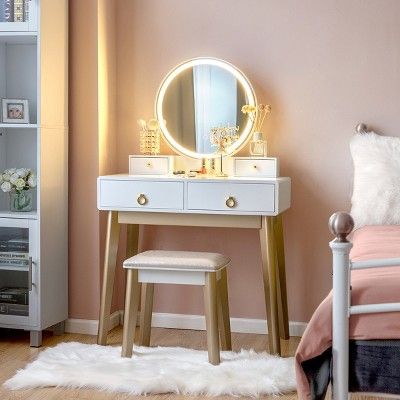 Costway Makeup Vanity Table 3 Color Lighting Modes Jewelry Dressing added by Azure Thompson