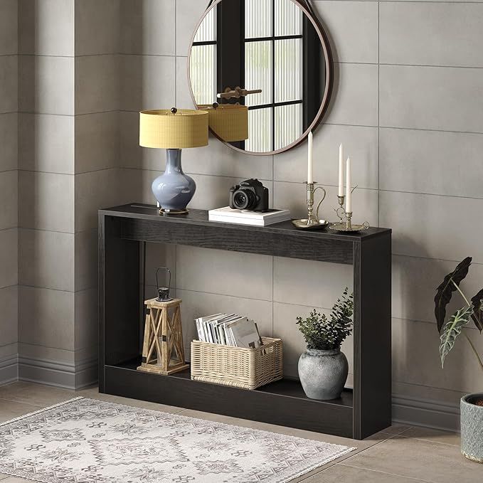 Console Tables for Entryway, Black Console Table with LED Lights, 47.2'' Narrow Sofa Table with Outlet, Behind Couch Table for Living Room, Entrance, Hallway, Black CTHB221E01 added by Sarah Jackson