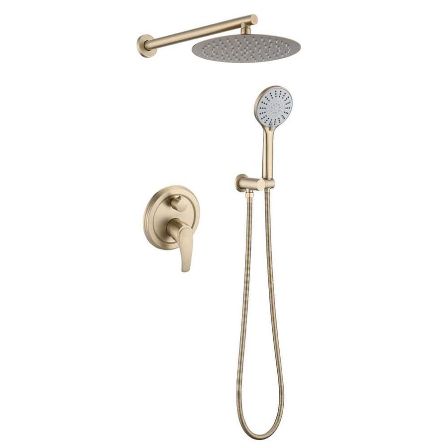 YASINU Single Handle 1-Spray Round Rain Shower Faucet With Shower Handheld Faucet in Brushed Gold (Valve Included) YNSH076-10BG - The Home Depot added by Erin Herston