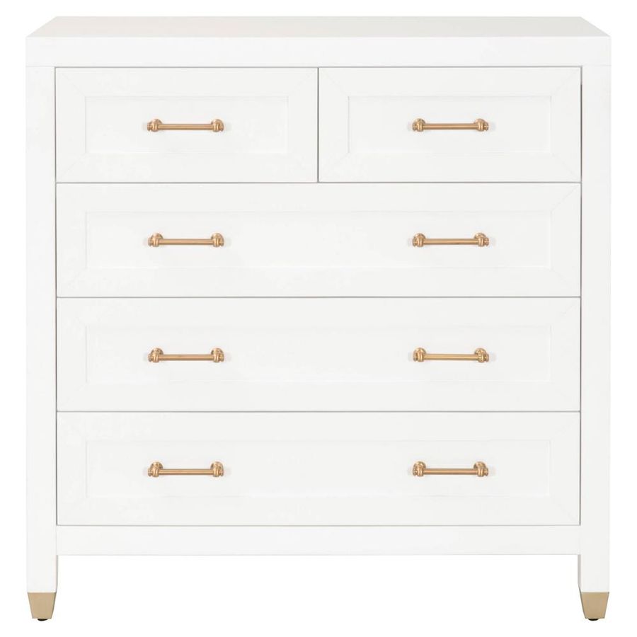 Stacy Modern Classic 5 Drawer Brass Accent White Dresser added by Bastet Design and Decor