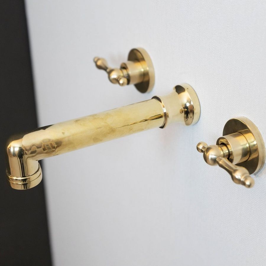 Unlacquered Brass Wall Mounted Faucet With Lever Handles added by sarah spagnola