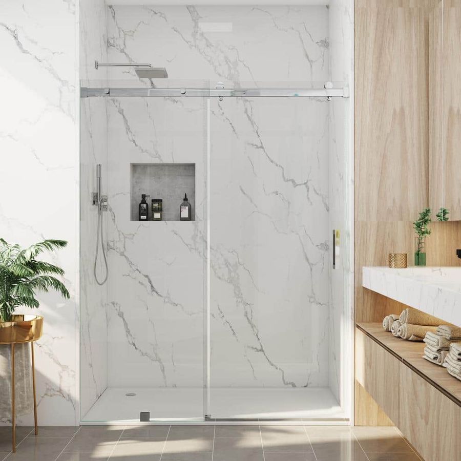 MCOCOD 56-60.5 in. W x 79 in. H Single Sliding Frameless Soft Close Shower Door in Chrome with 3/8 in. Clear Glass SS13-60x79-CH - The Home Depot added by Caitlyn Fitzpatrick