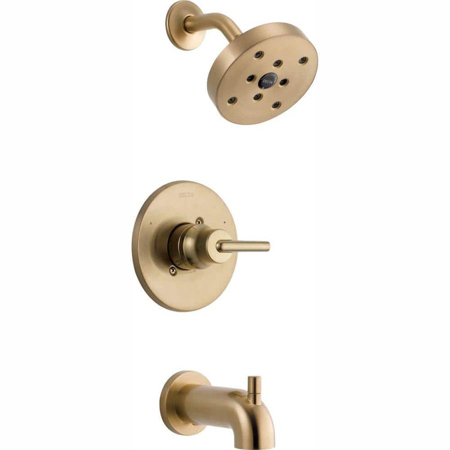 Delta Trinsic 1-Handle Wall Mount Tub and Shower Faucet Trim Kit in Champagne Bronze with H2Okinetic (Valve Not Included) T14459-CZ - The Home Depot added by fraida jacobson