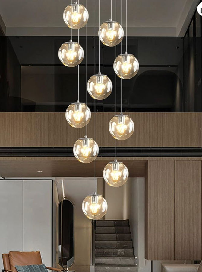 Silver LED Staircase Chandelier 10-Light Clear Glass Ball Chandelier Dimmable Pendant Lights Large Chandeliers for High Ceilings, Entryway Modern Chandelier for Villas and Stairwell added by Stephanie Northrop