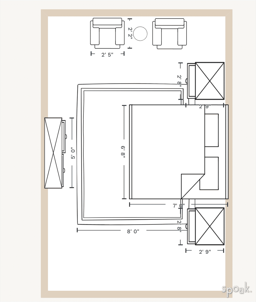 Large Rectanglar Bedroom Floor Plan designed by Whitney Crutcher