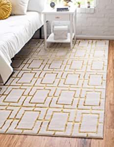 Unique Loom Marilyn Monroe Glam Collection Textured Geometric Trellis Area Rug_MMG001, 5 x 8 Feet, White/Gold added by Francesca Franco