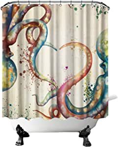 OuElegent Octopus Shower Curtain Colorful Sea Animal Long Tentacles Bath Curtain Cute Ocean Creature for Kids Bathroom Decor Fabric Waterproof with Hooks 72"x72" added by Spoak Member