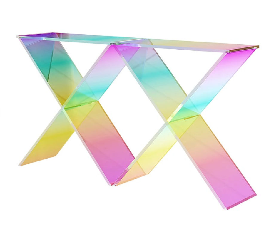 Clearic 47.2" Acrylic Iridescent Console Table Modern Accent Entryway Cross Base | Homary added by colleen mcginn