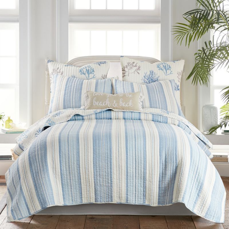 Ipanema  Quilt Set - Twin/Twin XL Quilt and One Standard Pillow Sham Blue, Taupe  and Cream - Levtex Home added by Shelby Tew