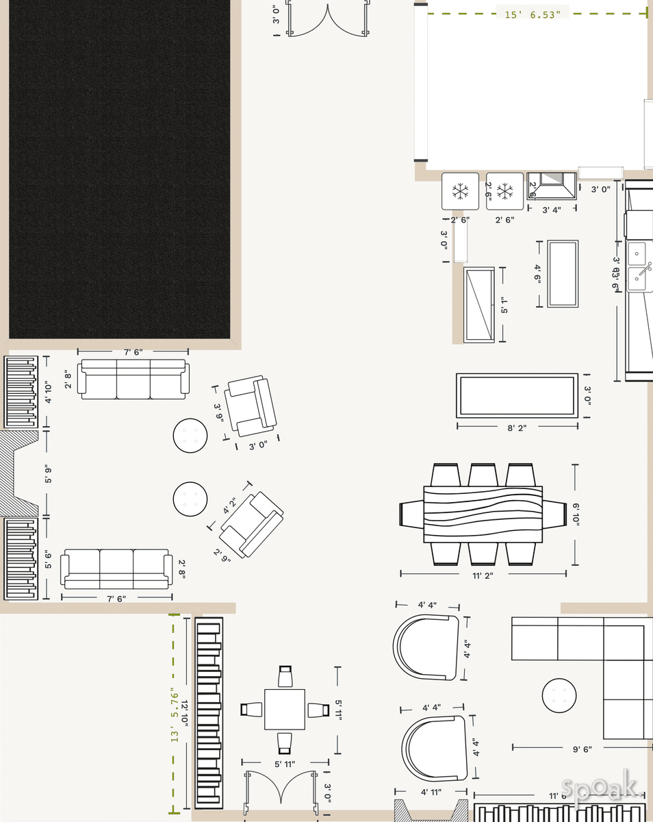 Kitchen + Living Room Floor Plan designed by Colbey Bunger