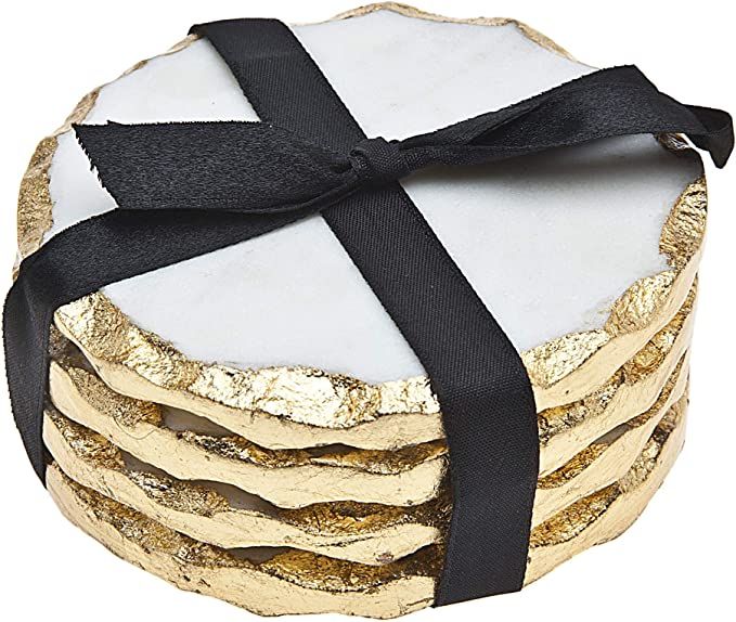 Round Coasters Gold Edge, Marble Coaster Set, Table Protection, Set of 4 added by Nikki NScope