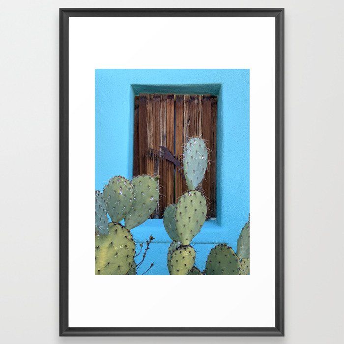 Aqua Wall + Cactus :: Barrio Viejo Tucson Framed Art Print by shoshannah snaps added by Lauren Gisriel