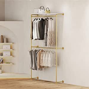 96.5”H Wall Mounted Clothe Rack, Gold Industrial Pipe Clothing Rack with Shelves Closet Rods System for Hanging Clothes Rack Multi-purpose Heavy Duty Hanging Rod added by Kristi Kautz