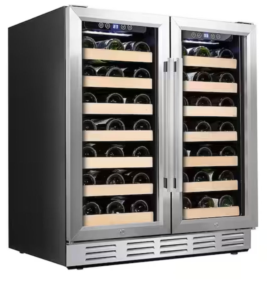 30 in. Wine Cooler 66 Bottle Dual Zone Built-in and Freestanding with Stainless Steel and Glass French-Door Style added by Megan Austin