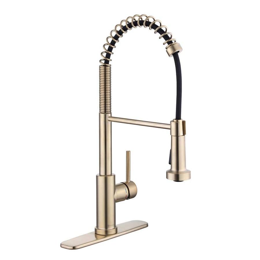 Glacier Bay Paulina Single-Handle Spring Neck Pull Down Sprayer Kitchen Faucet in Matte Gold HD67458-174405 - The Home Depot added by Amanda Scott