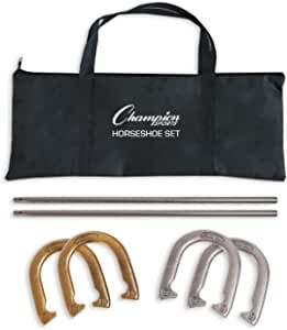Champion Sports Horseshoe Set: Traditional Outdoor Lawn Game includes Four Professional Solid Steel Horseshoes with Solid Steel Stakes & Carrying Storage Case added by Madi Johnson