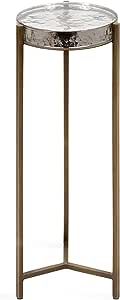 Kate and Laurel Aguilar Modern Drink Table, 8 x 8 x 23, Brass with Clear Glass, Detailed Glass Accent Table for Small Spaces added by Liz Scott