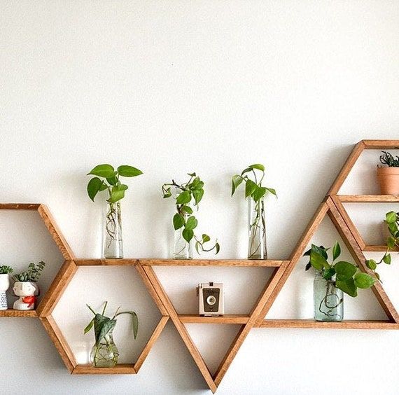 Set of Five Wood Hexagons and Triangles Shelves  3 Hexagons  | Etsy added by Elizabeth Larkin