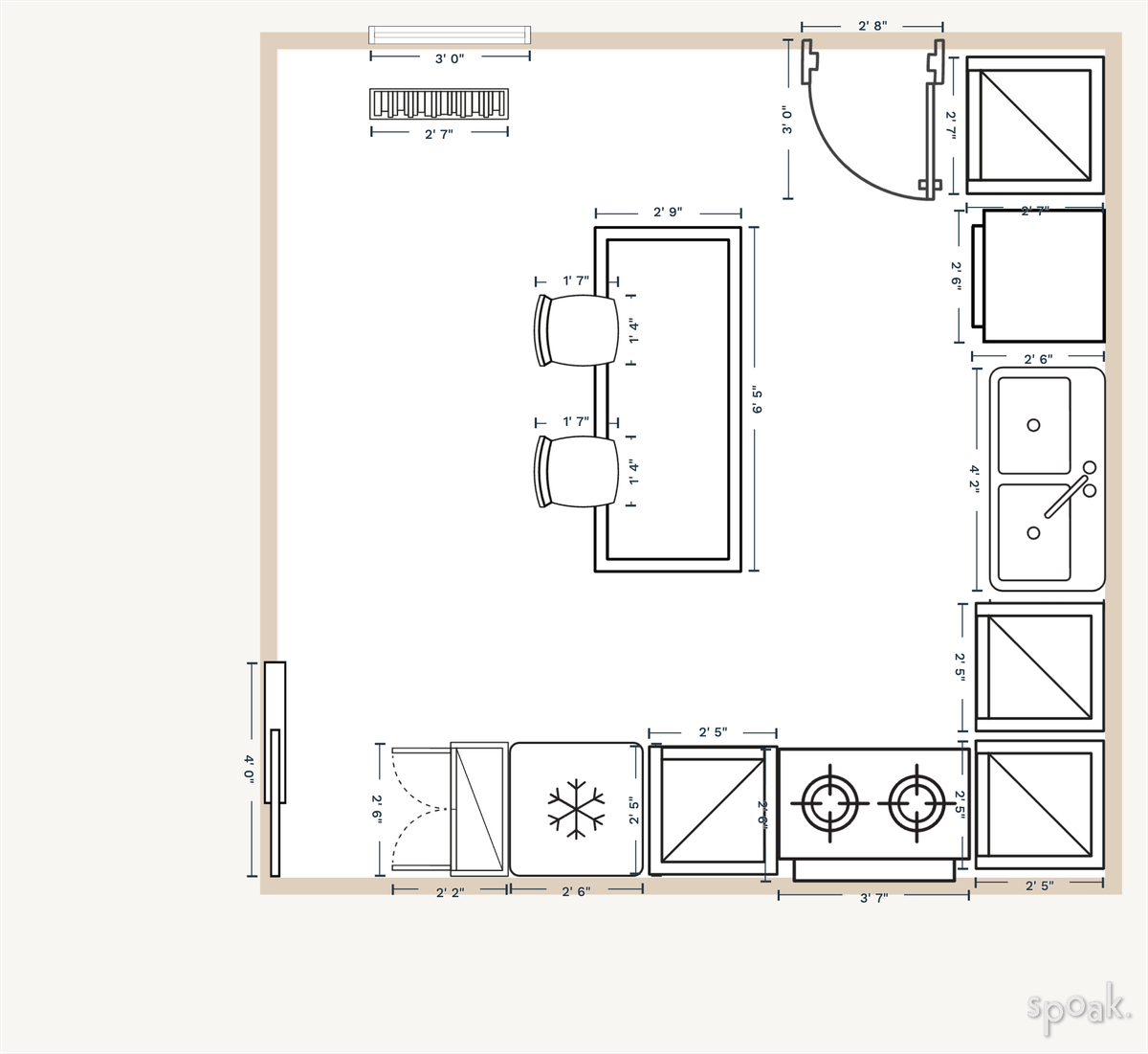 Kitchen Floor Plan designed by Kathleen Barkley