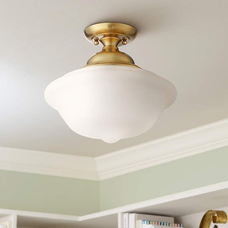 Regency Hill Quinn 12 3/4" Gold and Glass Schoolhouse Ceiling Light added by Shelley Cekirge