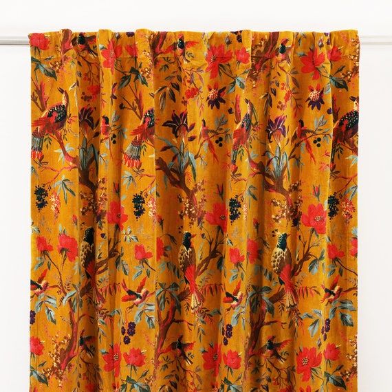 Yellow Bird Printed Velvet Curtains Custom Window Curtain - Etsy added by Danyale McCurdy-McKinnon, PhD