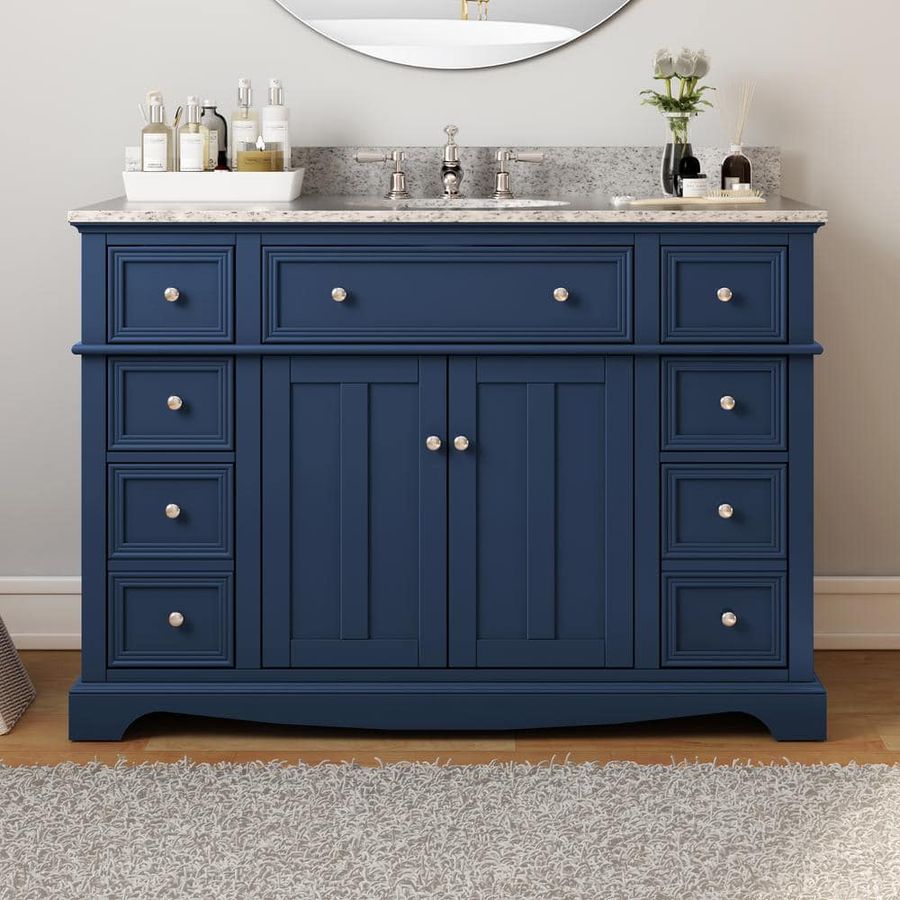 Home Decorators Collection Fremont 49 in. Single Sink Navy Blue Bath Vanity with Grey Granite Top (Assembled) TJ-FTV4922BLU - The Home Depot added by Blackbird House