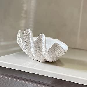 Huey House Small Clam Shell Sculpture - 8.75Lx 5.6Wx 4.33H Handcrafted White Resin Replica - Seashell for Home Decoration added by Kylie Park
