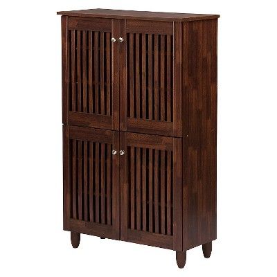 Fernanda Modern and Contemporary 4-Door Wooden Entryway Shoes Storage Tall Cabinet - Oak Brown - Baxton Studio added by Lauren Mink