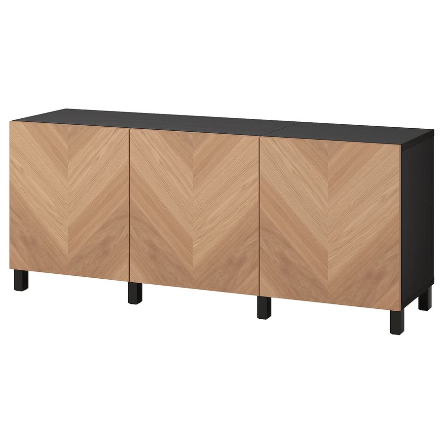 BESTÅ storage combination with doors, black-brown/Hedeviken/Stubbarp oak veneer, 707/8x161/2x291/8" - IKEA added by Charlotte Steele