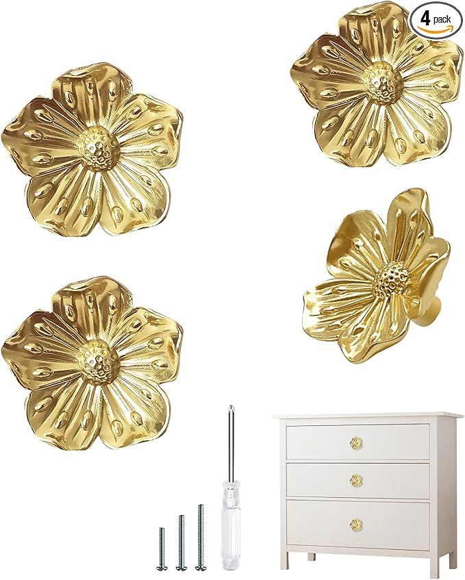 Flower Shape Brass Cabinet Knobs for Cabinet Drawer Cupboard Dresser Pulls Handle Single Hole Hardware Handle 4 Pieces added by SABi iNTERIORS