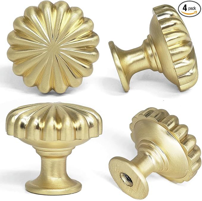 4 Pack Brushed Brass Cabinet Knobs Pulls Vintage Cupboard Dresser Knob Modern Simple Gold Drawer Handles Single Hole Pumpkin Knobs added by SABi iNTERIORS