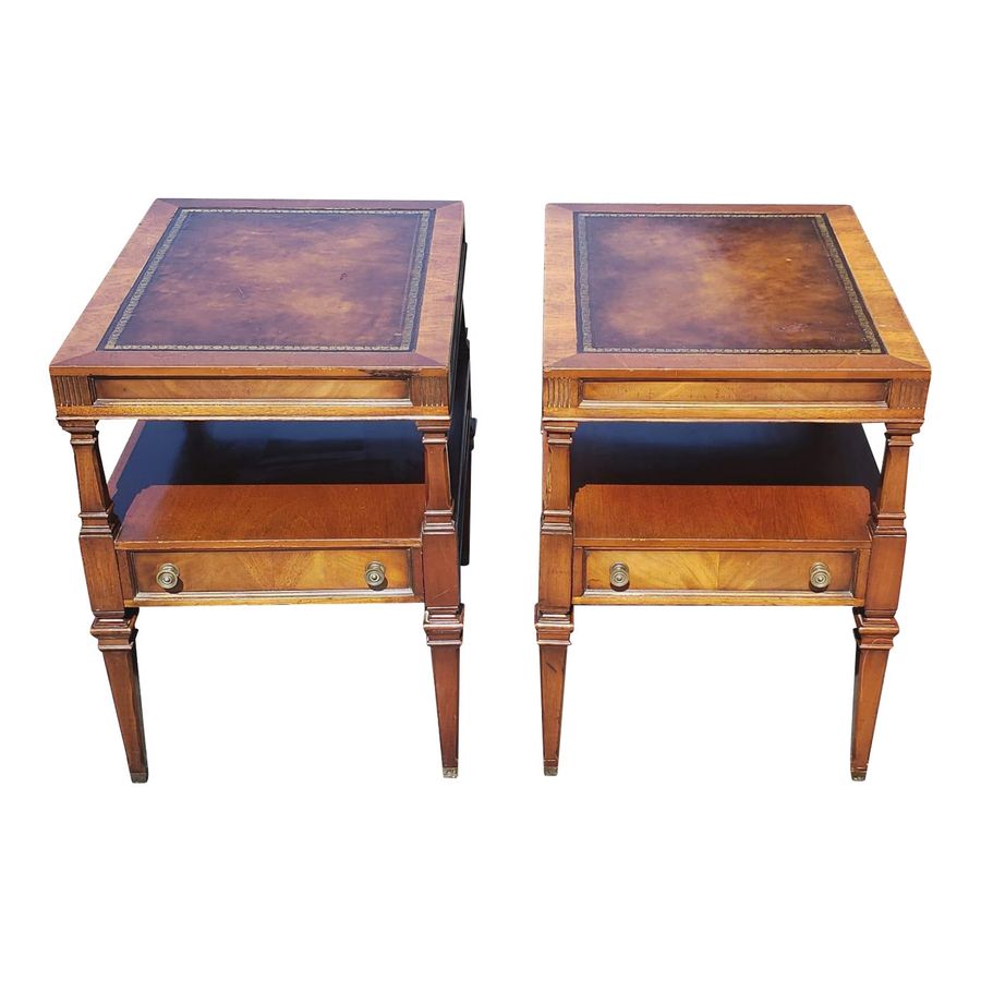 1960s Weiman Heirloom Tiered Mahogany and Tooled Leather Top Side Tables Pair added by Jaclyn Joslin