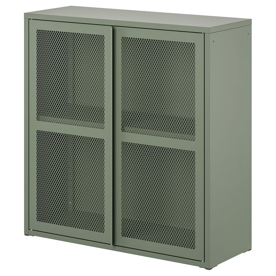 IVAR cabinet with doors, gray-green mesh, 311/2x325/8" - IKEA added by Lauren Neuenhaus