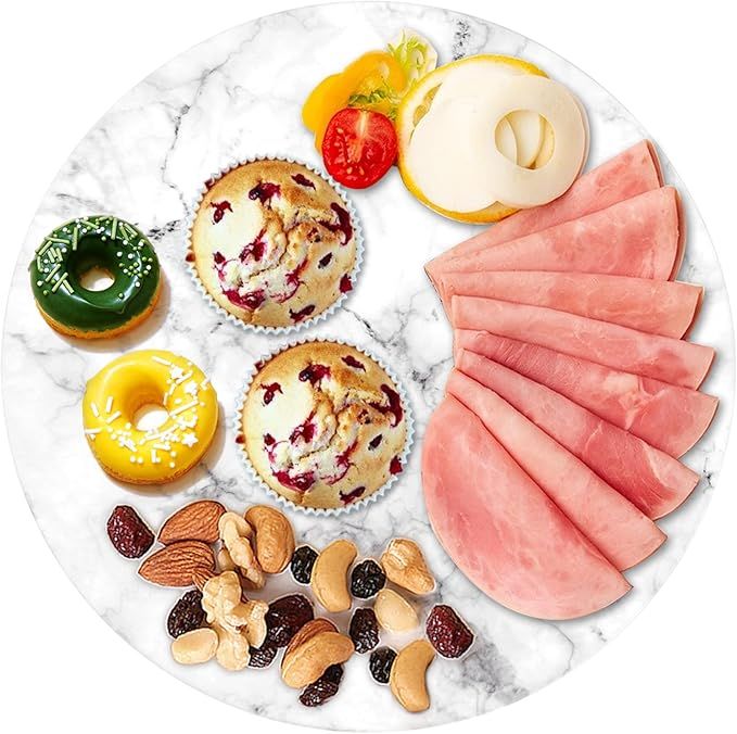 DEAYOU Round Marble Tray, 12" Lazy Susan Board with Rotating for Serving, Table Display, Cupcake, Food, White, Revolving Cake Leveler Spinner added by Rachel Fedorov