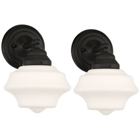 Possini Euro Astrid 10 1/4" High Schoolhouse Wall Sconces Set of 2 - #663V4 | Lamps Plus added by Sandy Schargel Interiors