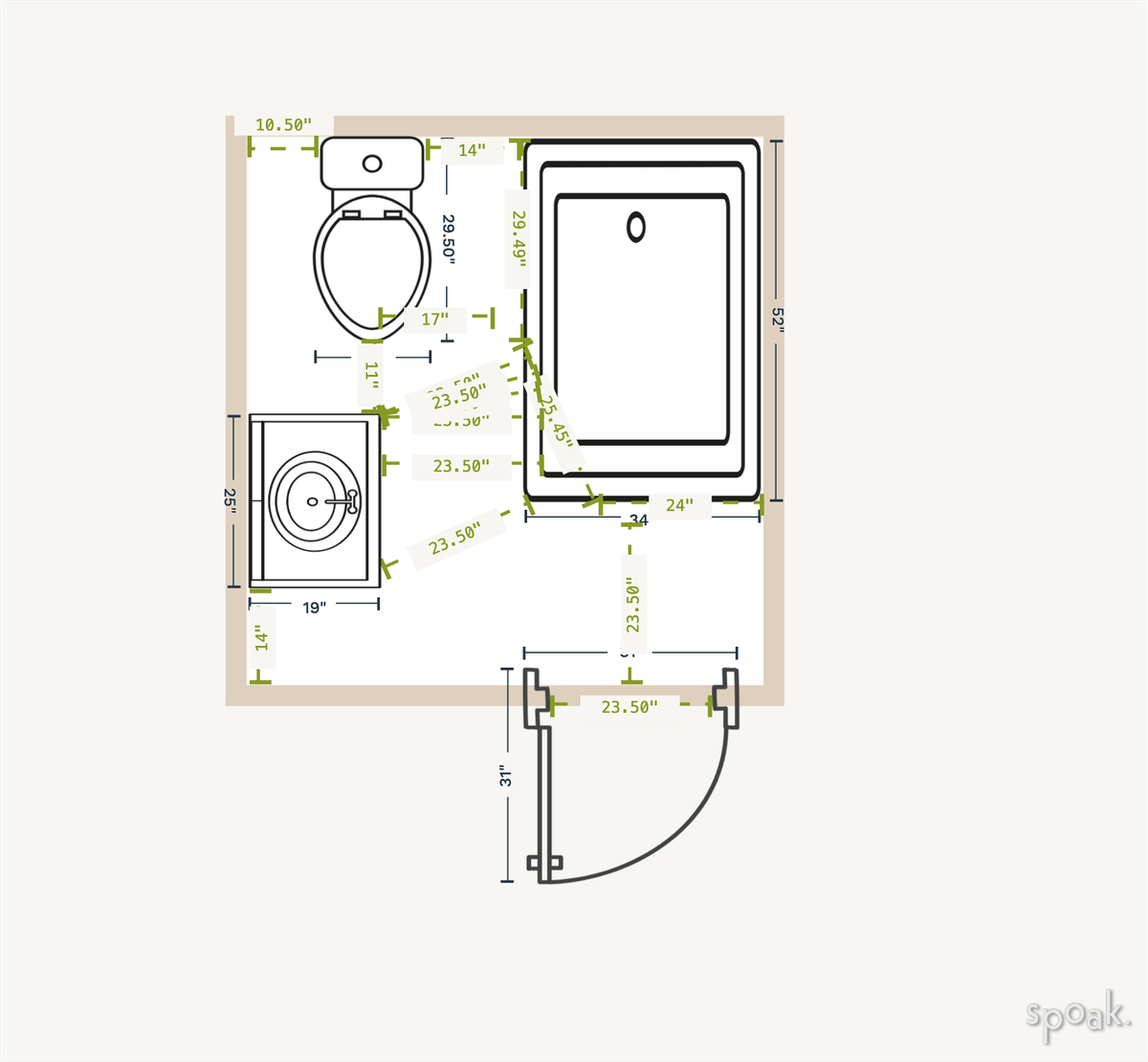 Square Half Bathroom Floor Plan designed by Greer Roberts