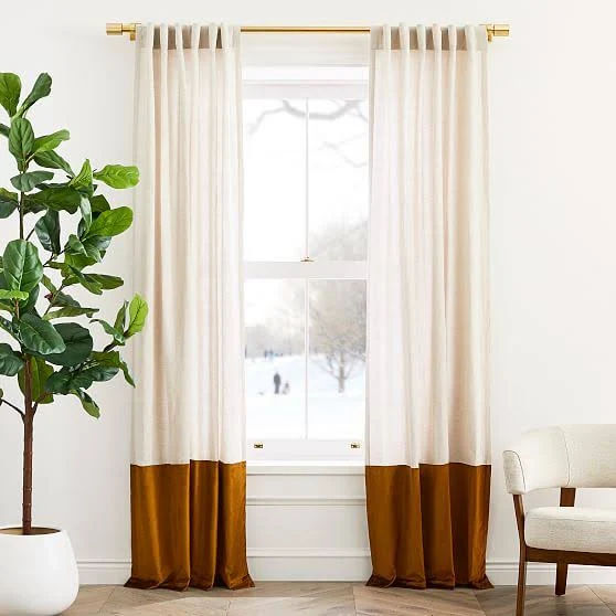 European Flax Linen & Luster Velvet Curtain, Natural & Golden Oak, 48"x108" added by Gabrielle Glover