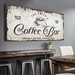 Tailored Canvases Custom Coffee Bar Sign - Small and Large Canvas Wall Art Decor Signage for Home, Kitchen, Coffee Station, Business and Office - Personalized Rustic Coffee in Vintage Cup, 20x10in added by Amanda White