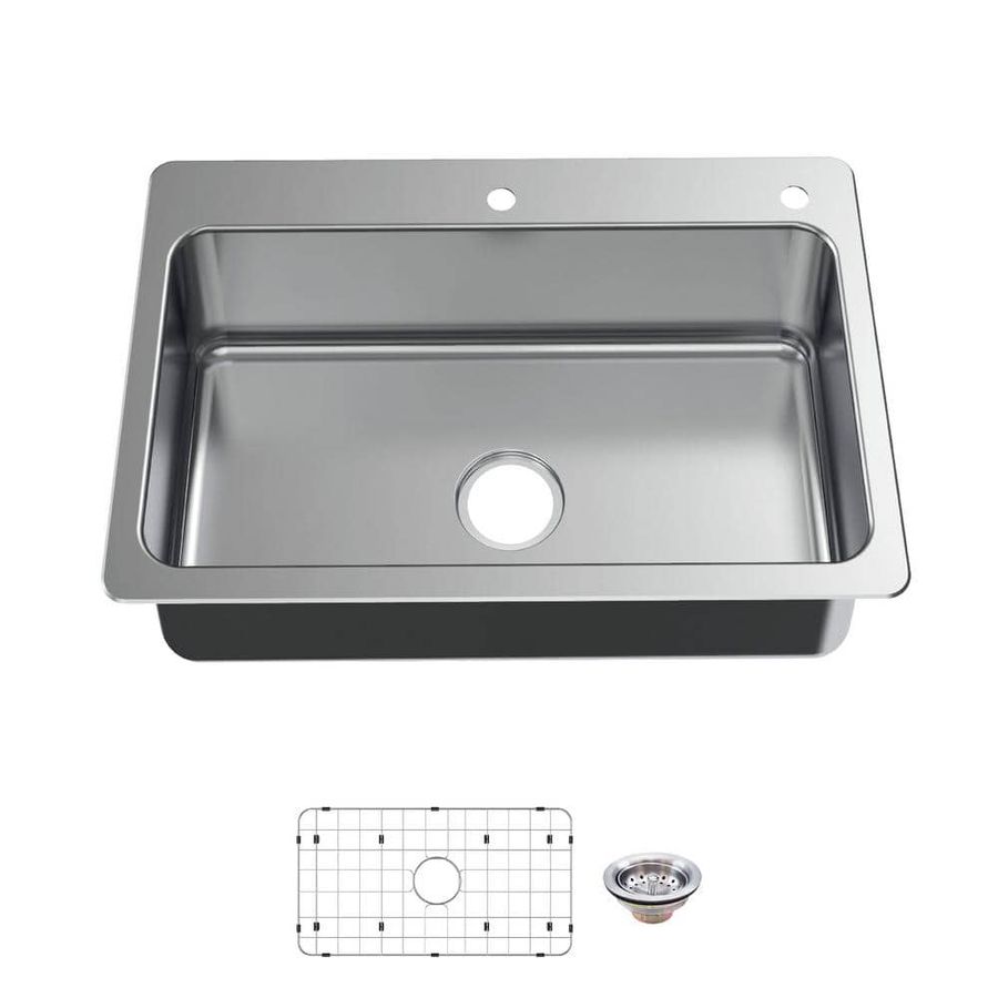 Glacier Bay Bratten 33 in. Drop-In Single Bowl 18 Gauge Stainless Steel Kitchen Sink with Accessories VT3322TA1ACC - The Home Depot added by Katie Crum