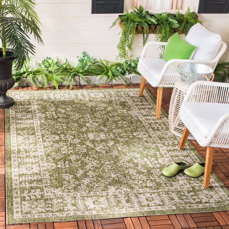 Herefordshire Oriental Indoor / Outdoor Area Rug in Green added by Rescued Room Design