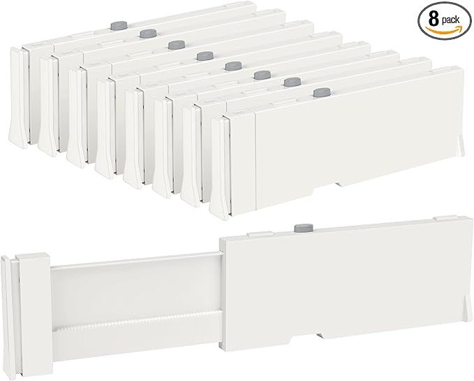 Vtopmart Drawer Dividers for Clothes 8 Pack, Adjustable 4" High Expandable from 11.6"-17" Dresser Drawer Organizer, Plastic Drawers Separators for Dresser, Baby Clothes, Kitchen and Office Storage added by Rachel Fedorov