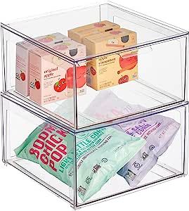 mDesign Plastic Stackable Kitchen Storage Organizer Bin Containers with Front Pull Drawer for Cabinet, Pantry, Fridge, Freezer, Shelf, Refrigerator Organization - Lumiere Collection - 2 Pack, Clear added by Angelina Panasyuk